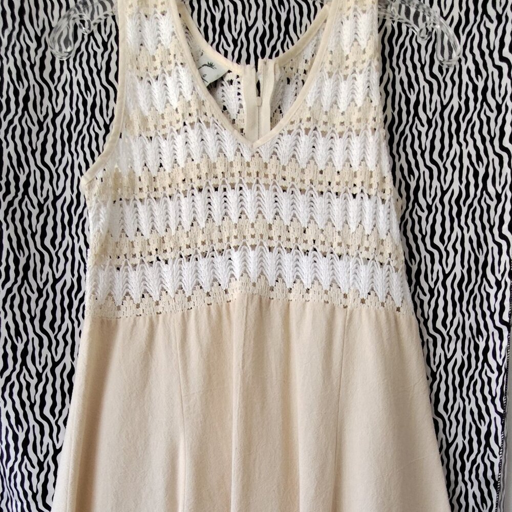 Beige Crochet Lace Linen Dress-Large. New without Tags.